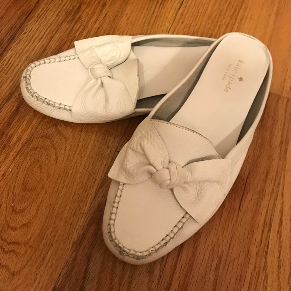 Kate Spade white leather slip on loafers